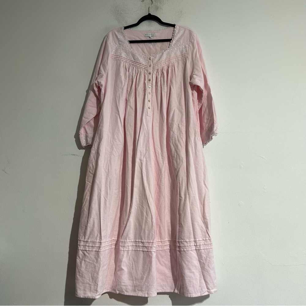 Eileen West Fairy Tale Cotton Flannel Nightgown Pink Size XL Embroidered Cottage